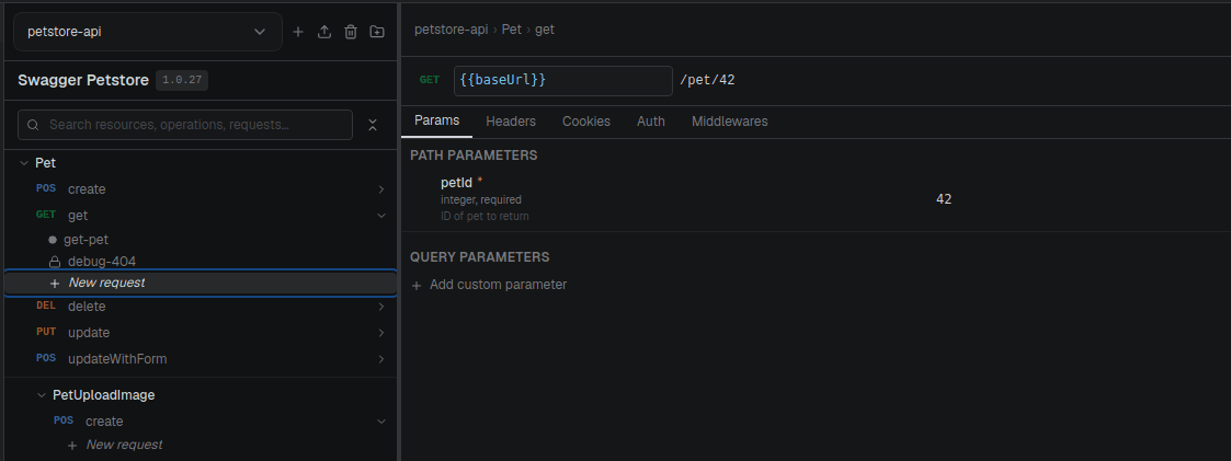 An operation open with its temp request shown in the distinct unsaved style