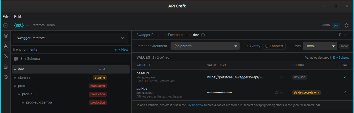 Declaring the baseUrl variable and setting its value on the dev environment